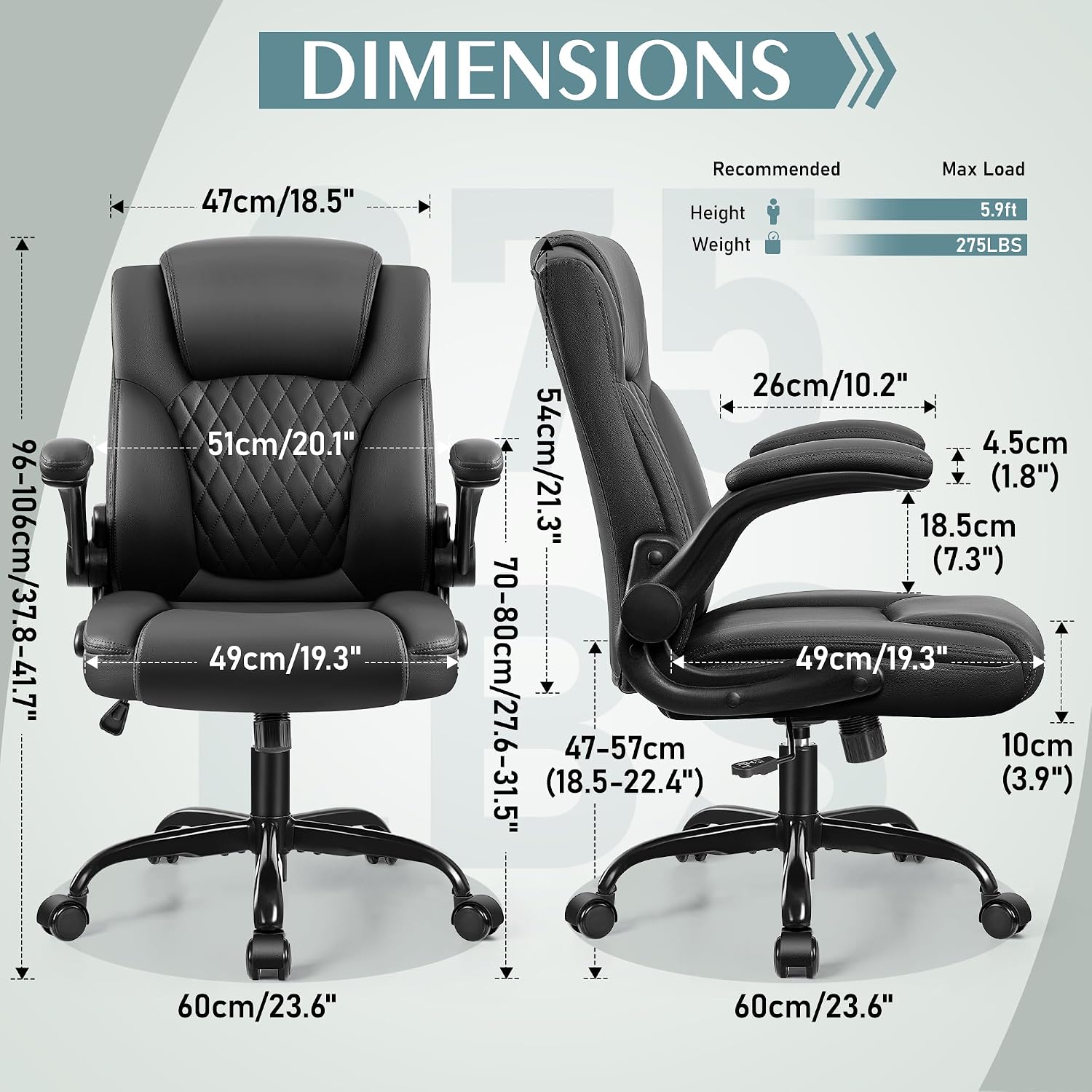 PU Leather Black Ergonomic Desk Chair for Short People