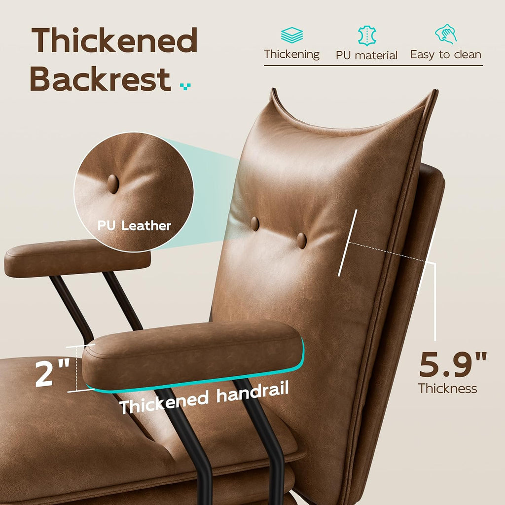 Brown Leather Home Desk Chair with Triple-Layer Seat