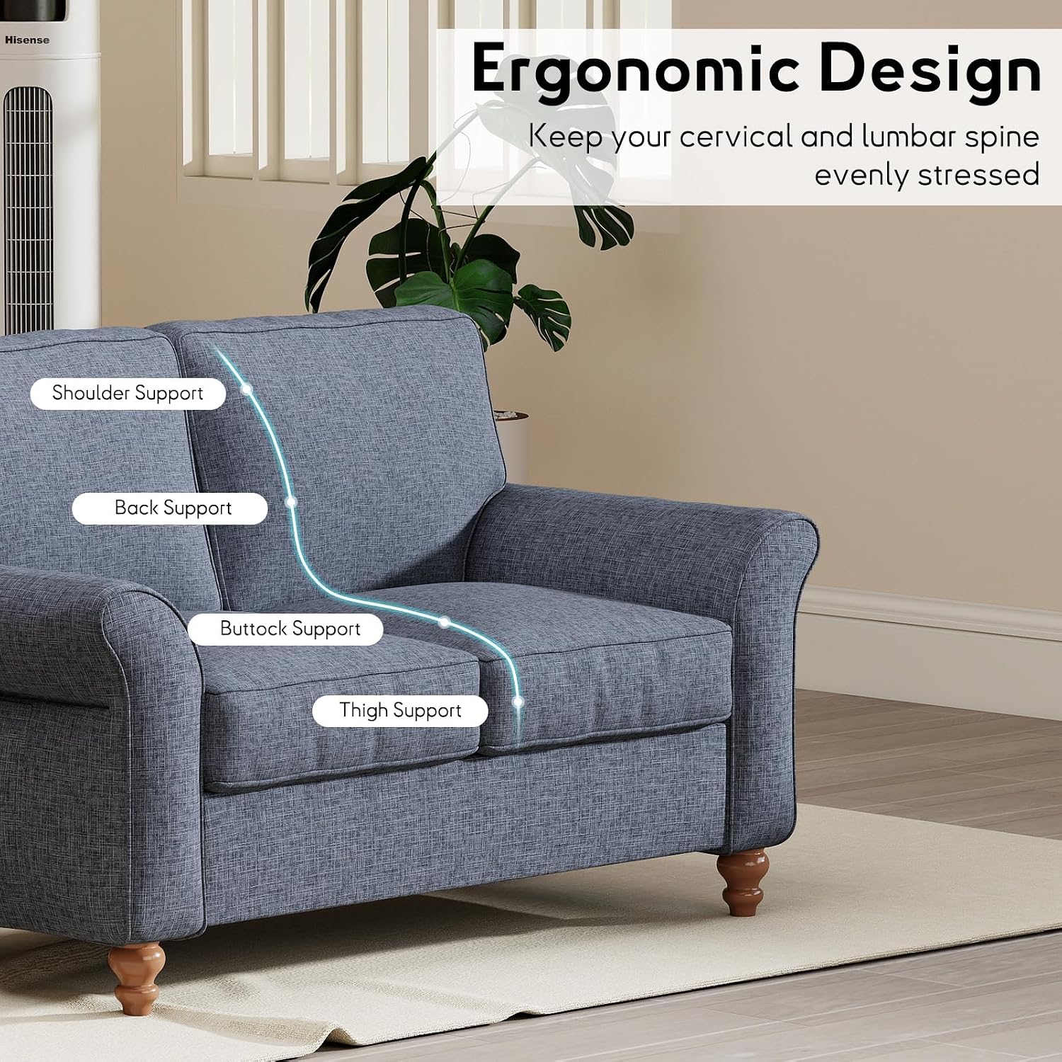 57" Blue 2-Seater Loveseat