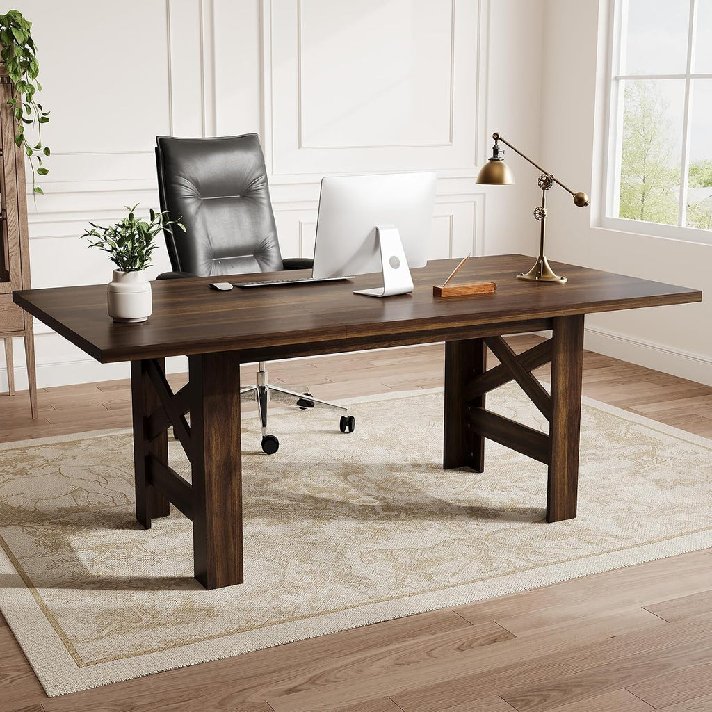 70.87" Rustic Brown Farmhouse Dining Table for 6-8