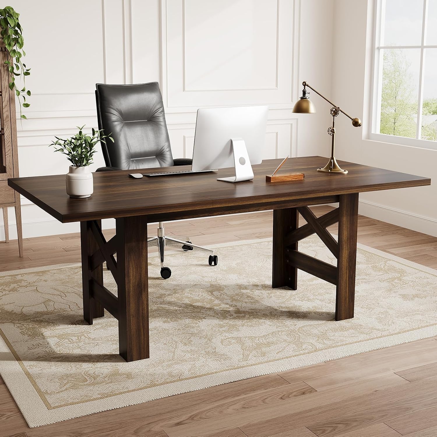 70.87" Rustic Brown Farmhouse Dining Table for 6-8