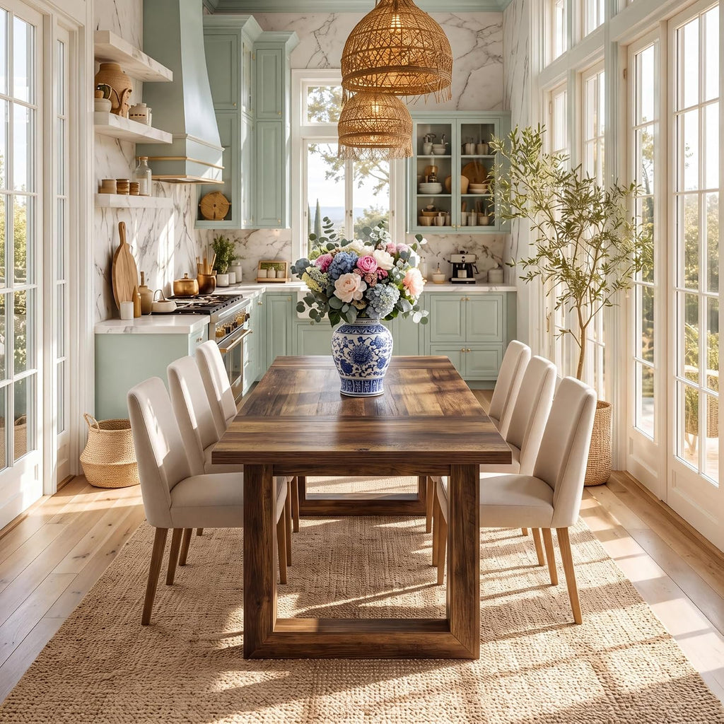 63" Rustic Brown Farmhouse Dining Table for 6