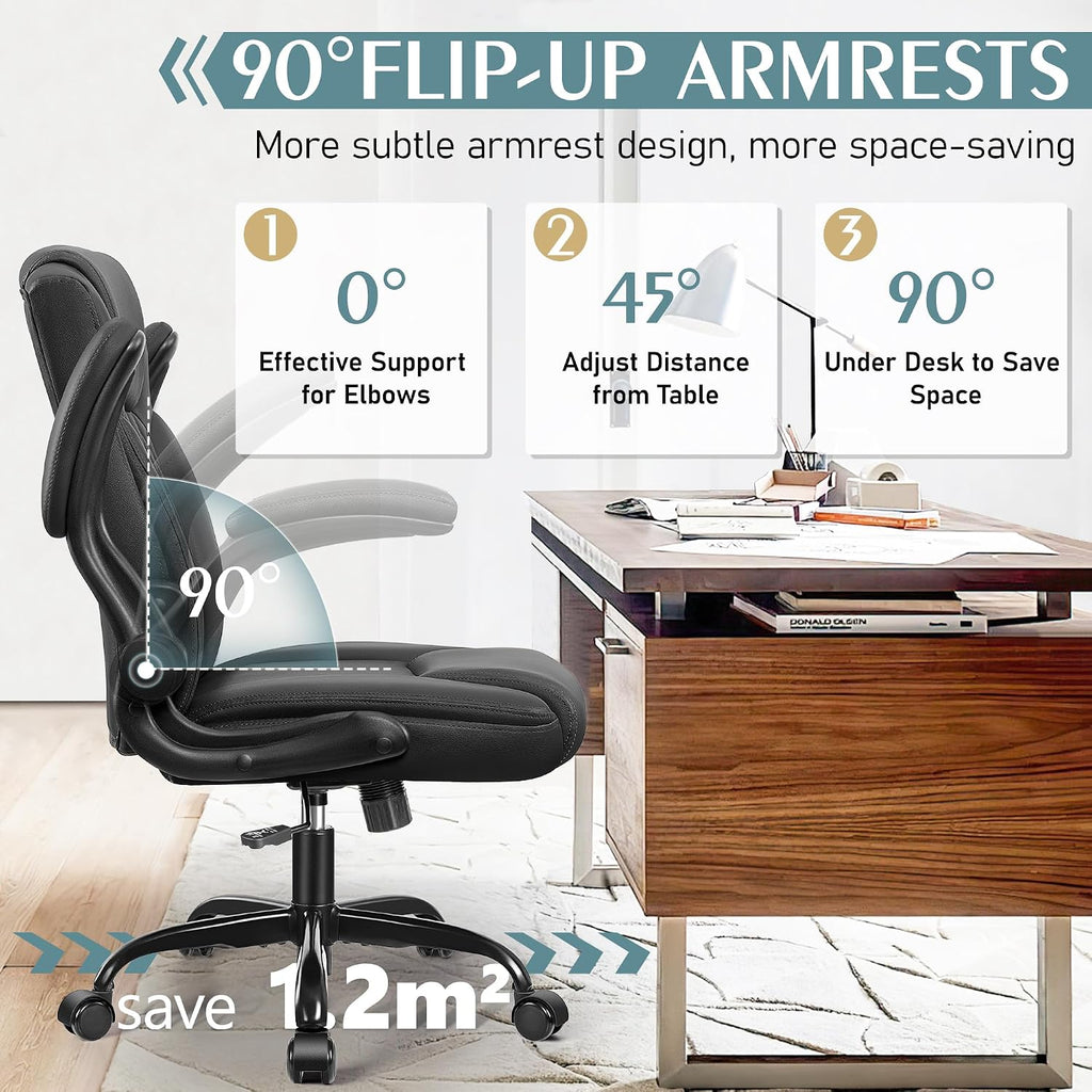 PU Leather Black Ergonomic Desk Chair for Short People