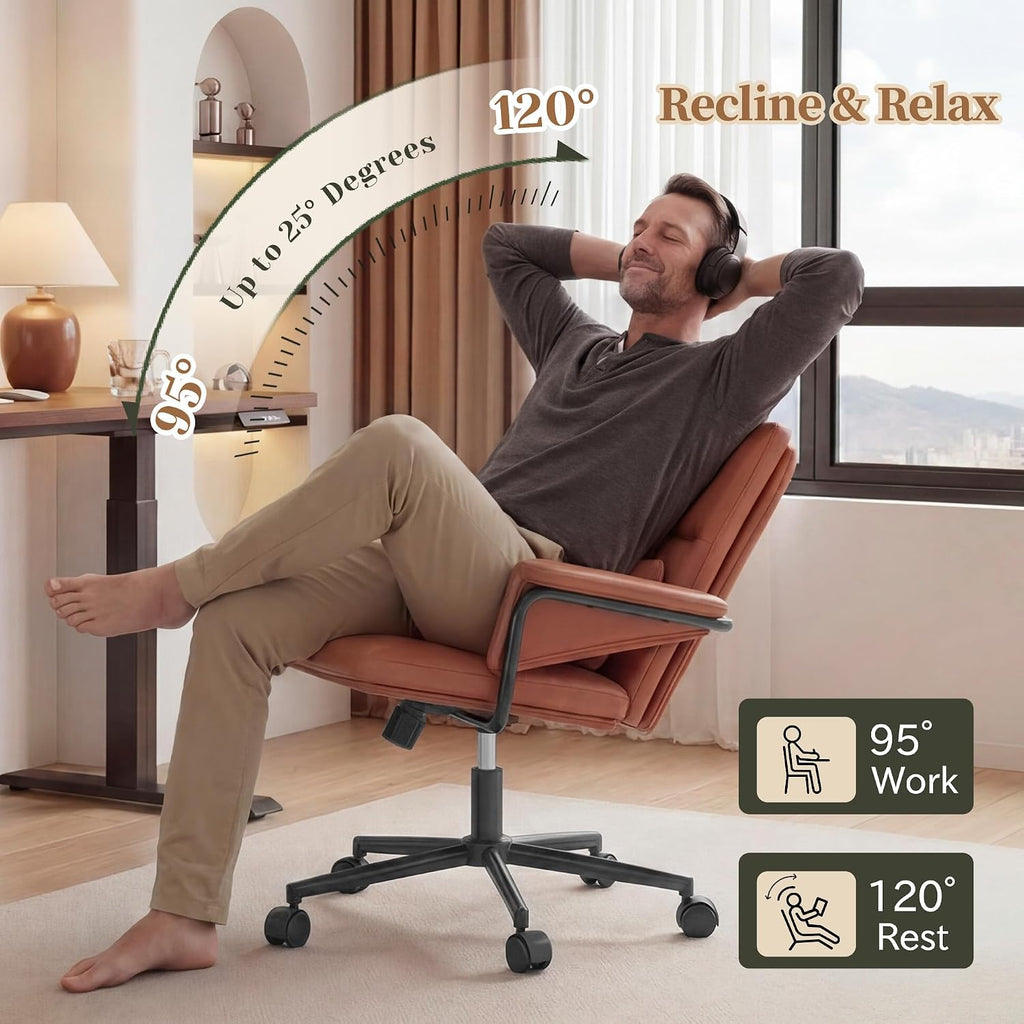 Mid-Back Brown PU Leather Office Chair
