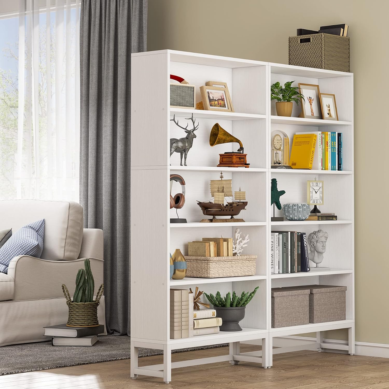 70.8" White 5-Tier Tall Bookshelf