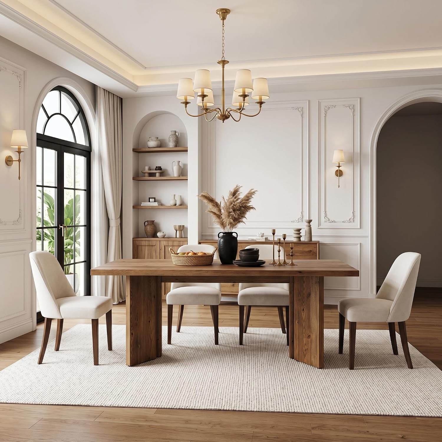 63" Farmhouse Solid Wood Dining Table for 4-6