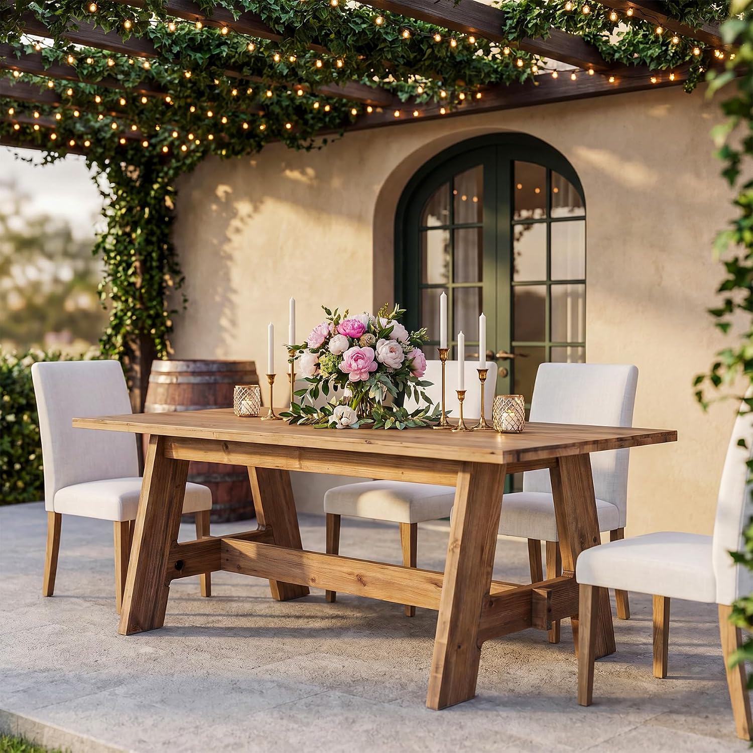 63" Farmhouse Solid Wood Dining Table for 4-6
