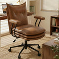 Brown Leather Home Desk Chair with Triple-Layer Seat