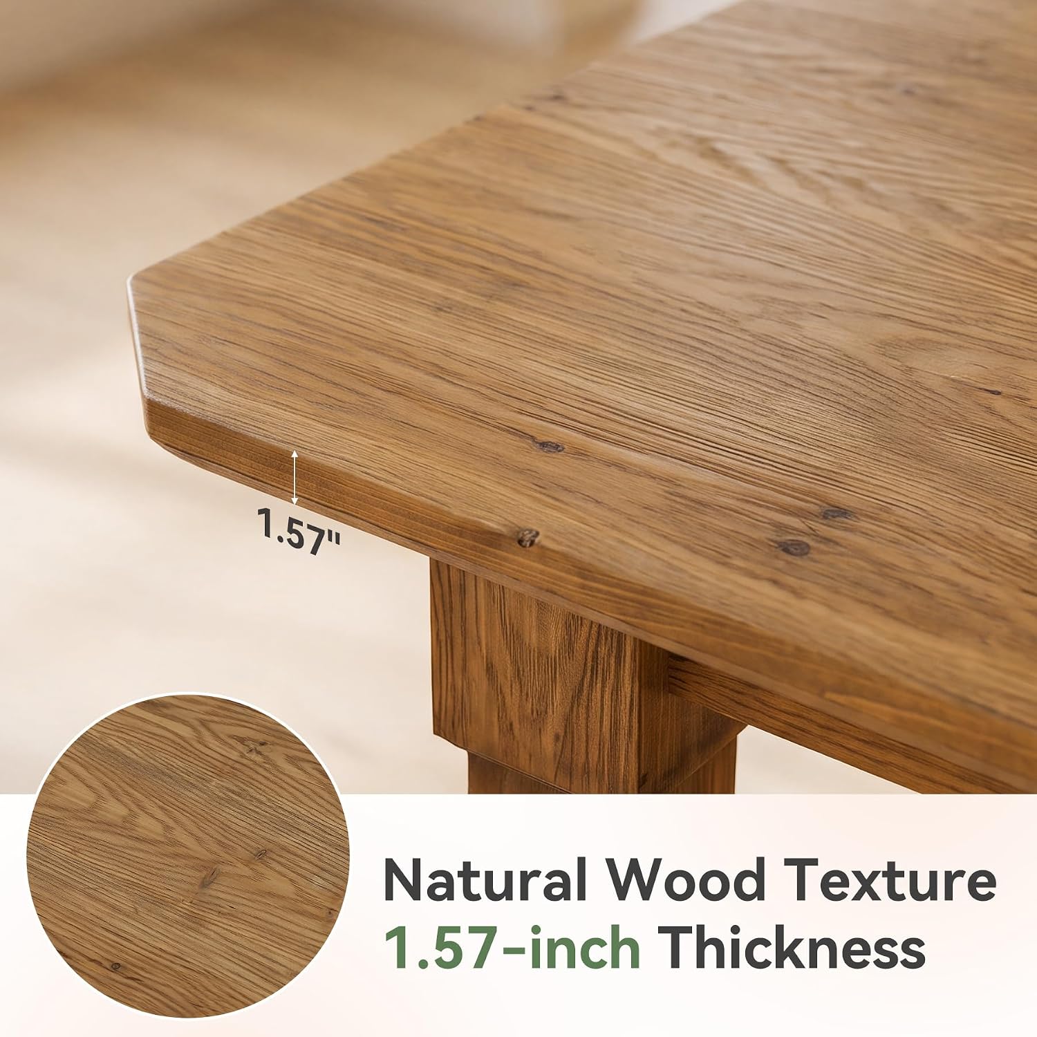 63" Farmhouse Solid Wood Dining Table for 4-6