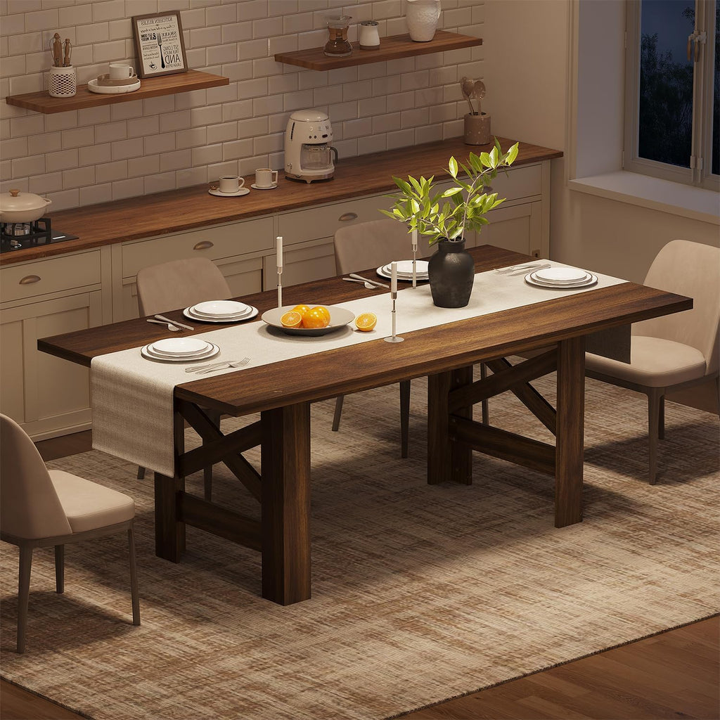70.87" Rustic Brown Farmhouse Dining Table for 6-8