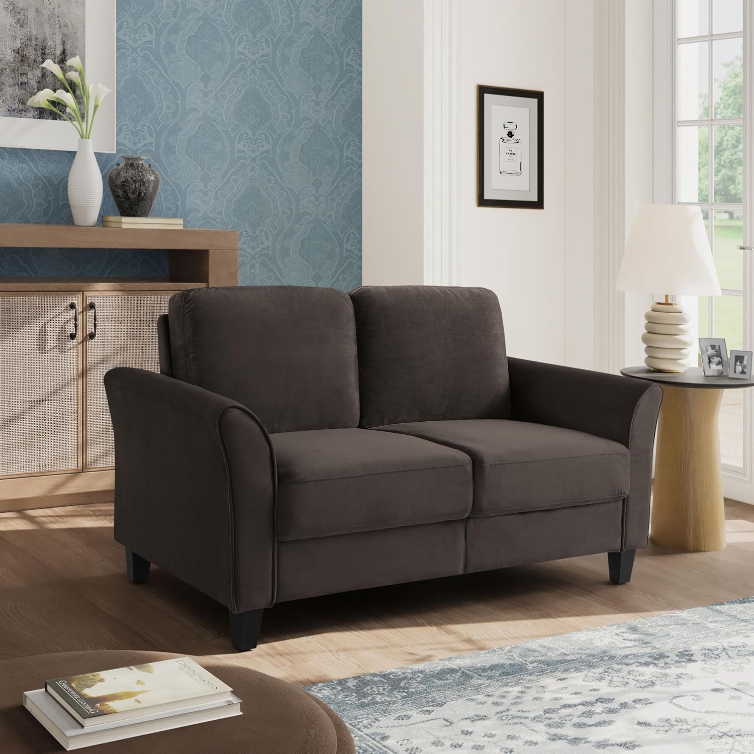 57.9" Coffee Microfiber Loveseat
