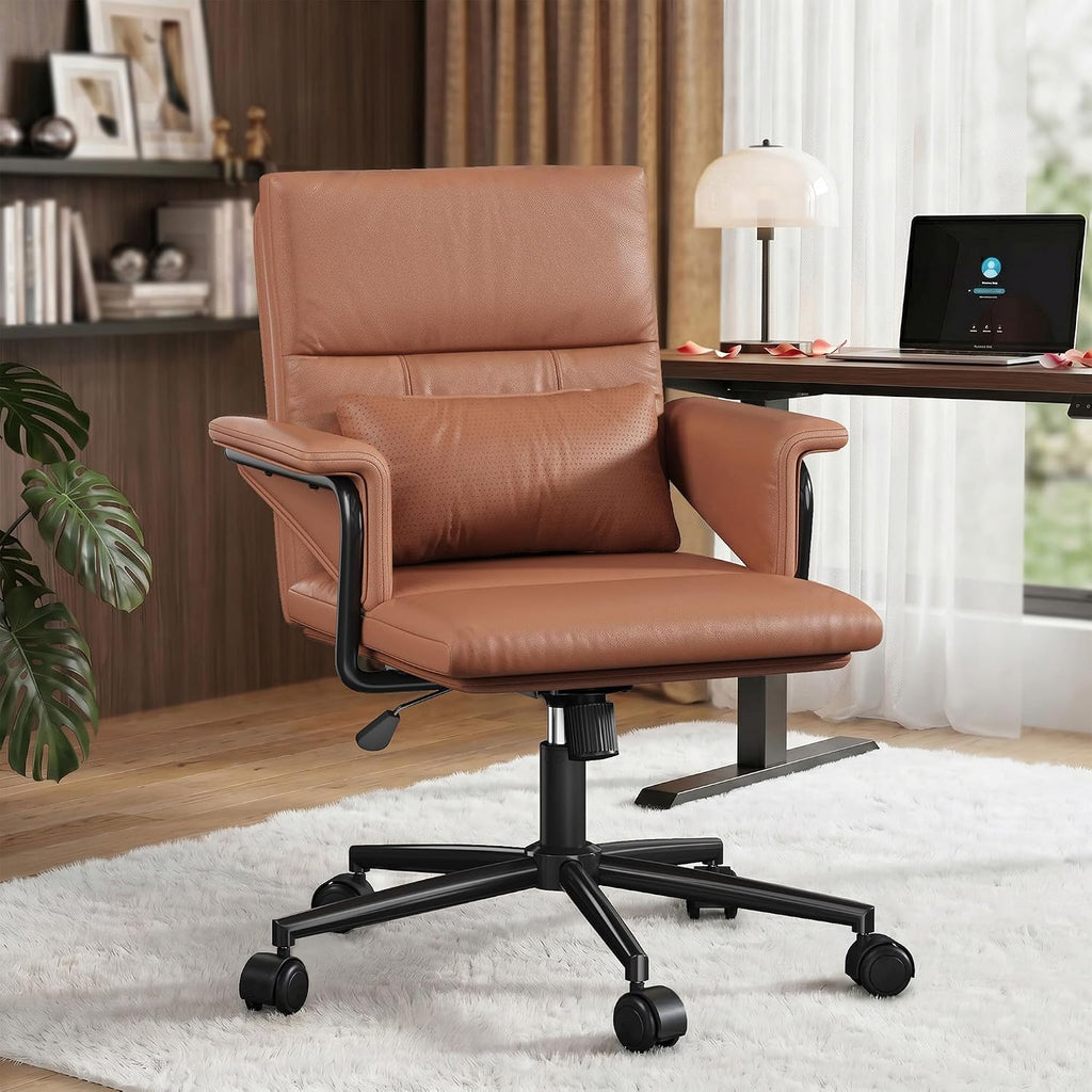 Mid-Back Brown PU Leather Office Chair