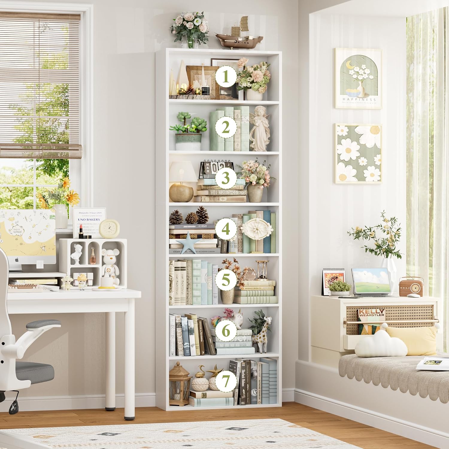 82" White 7-Tier Tall Bookshelf
