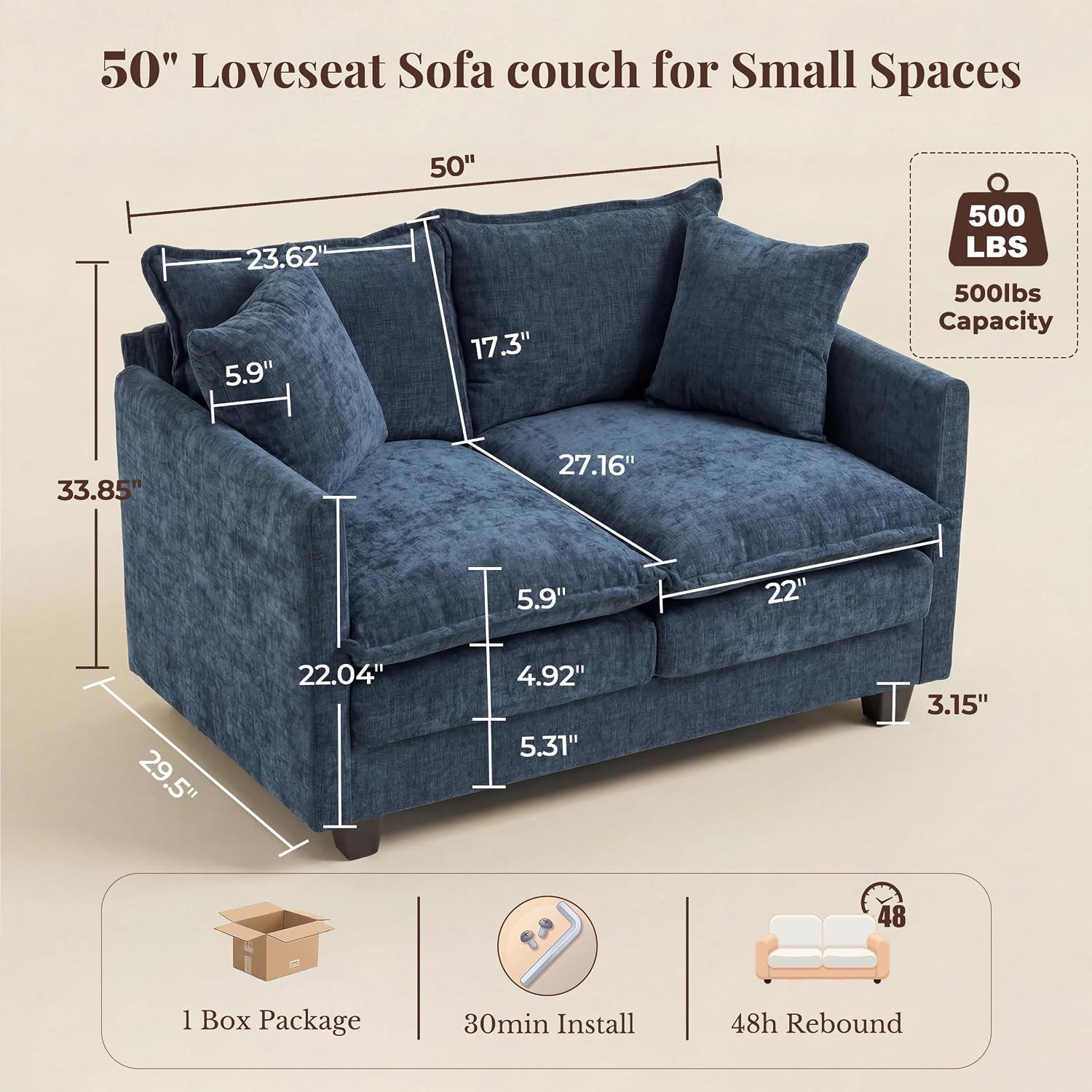 Cloud Loveseat with 3-Layer Cushion