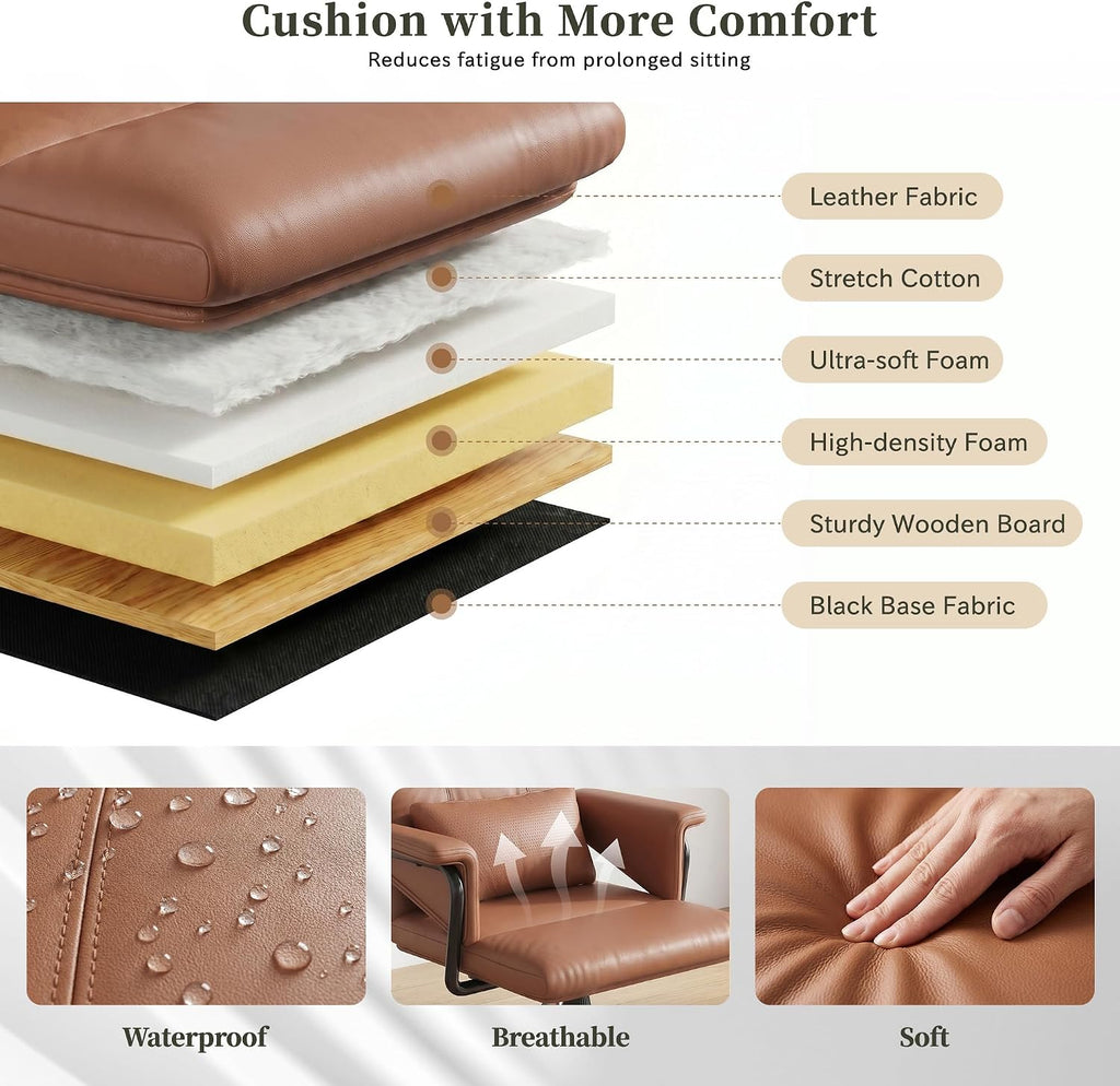 Mid-Back Brown PU Leather Office Chair