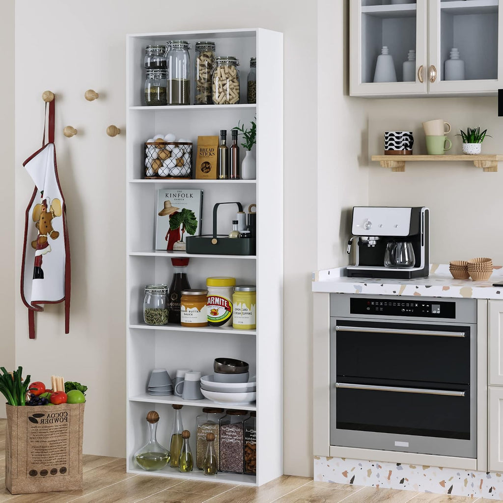 White 6-Tier Tall Bookshelf