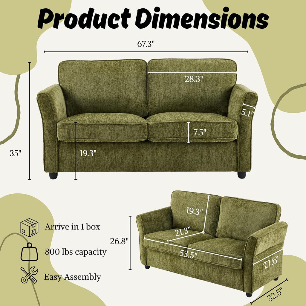 67" Green Chenille Loveseat