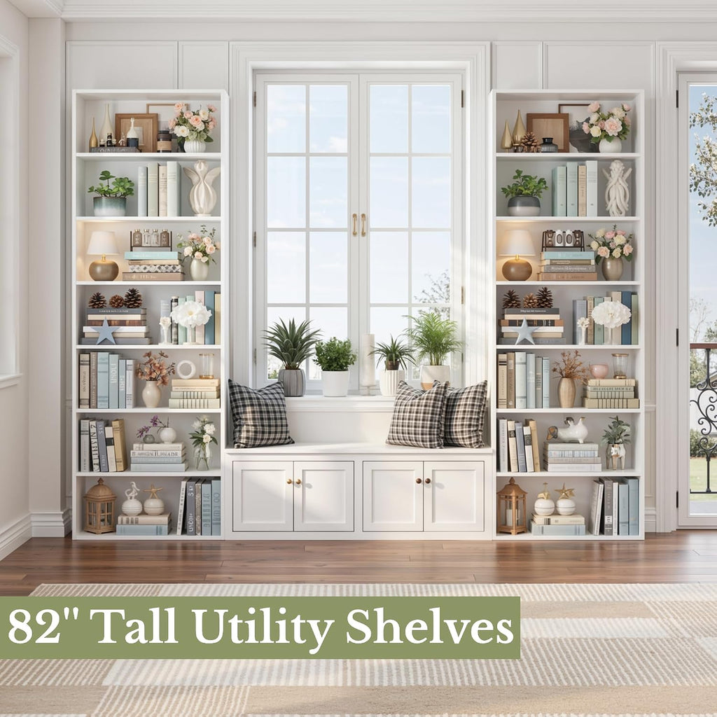 82" White 7-Tier Tall Bookshelf
