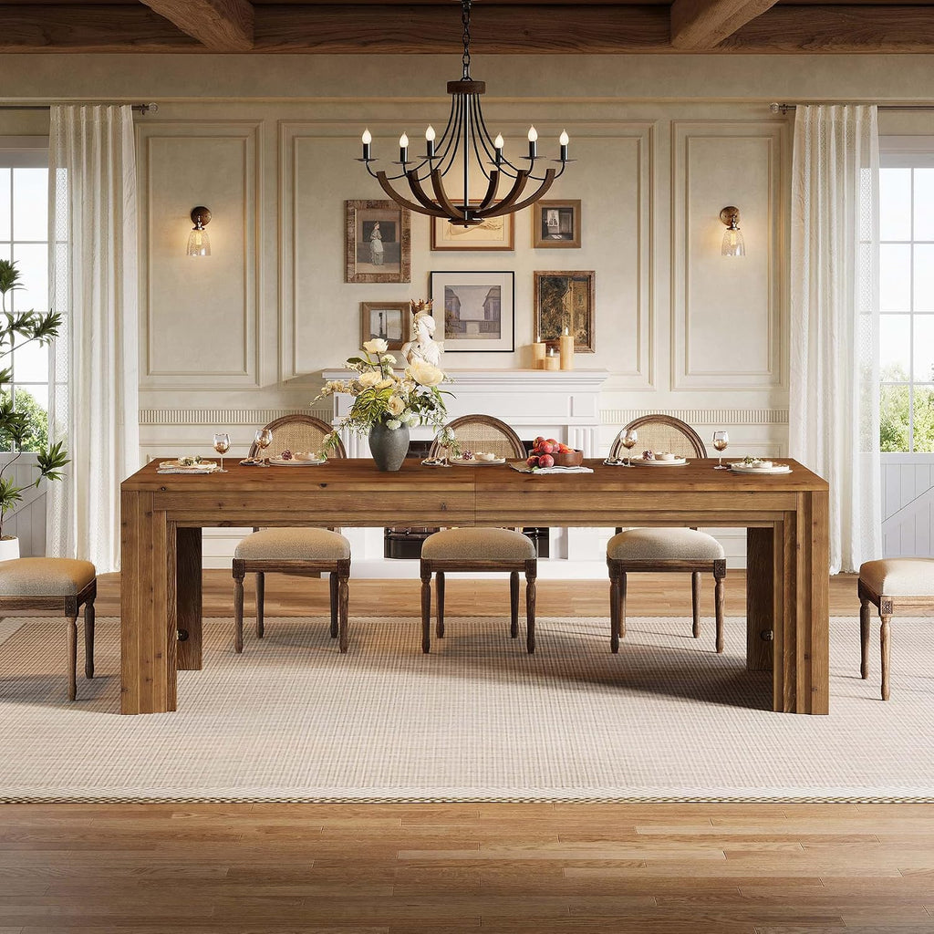 79" Farmhouse Solid Wood Dining Table for 6-10