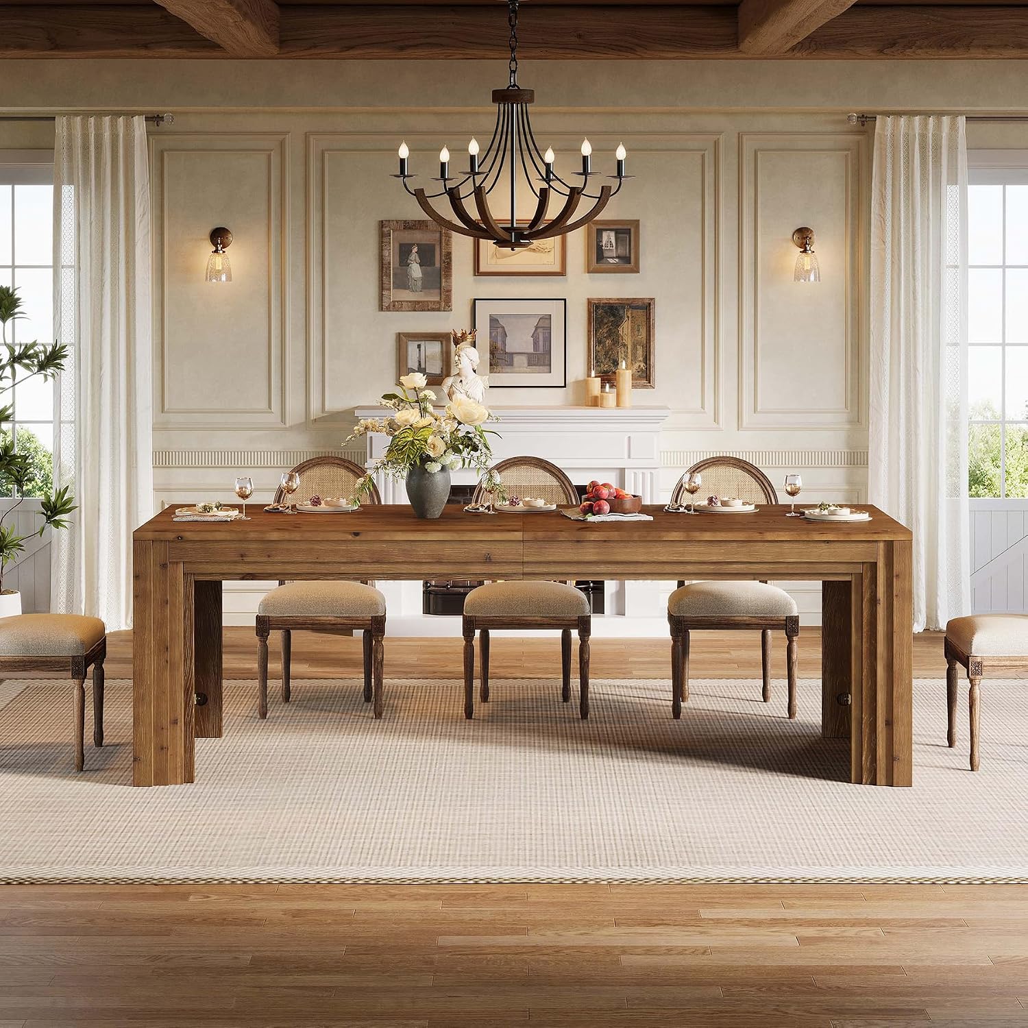 79" Farmhouse Solid Wood Dining Table for 6-10