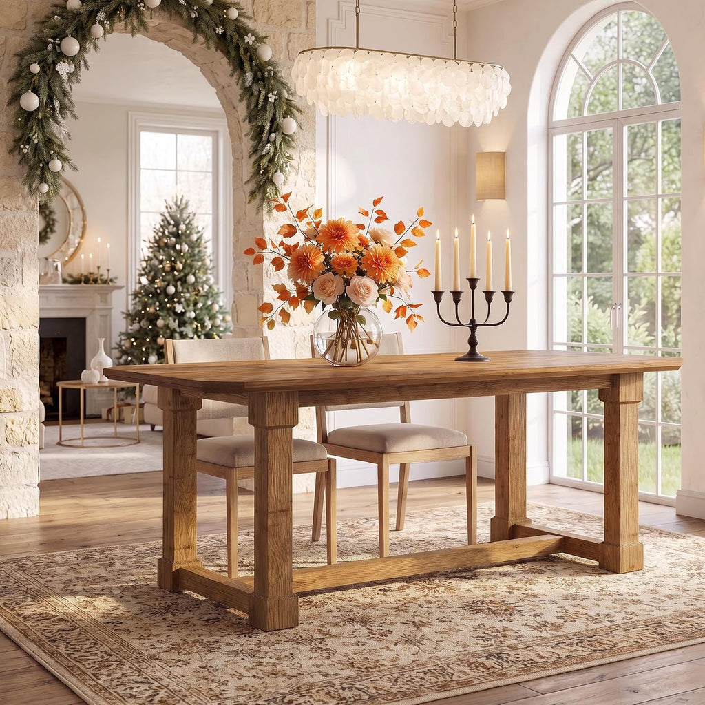 63" Farmhouse Solid Wood Dining Table for 4-6