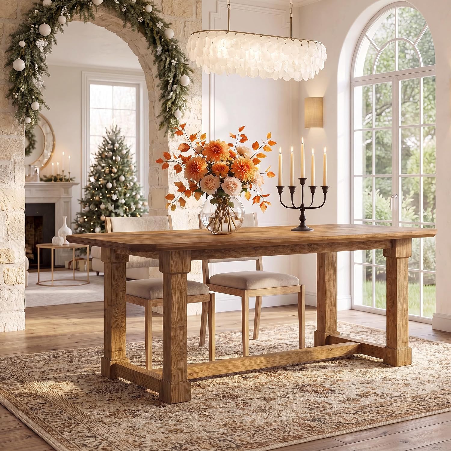 63" Farmhouse Solid Wood Dining Table for 4-6