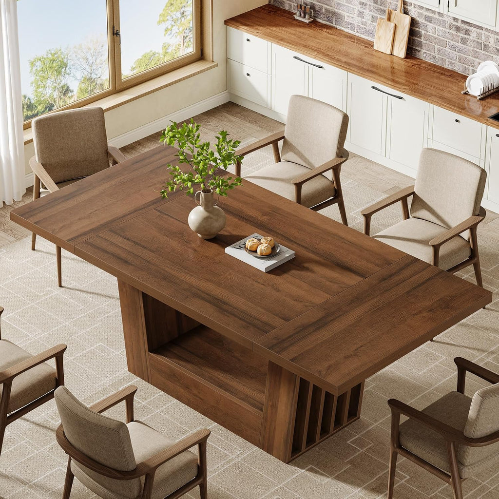 63" Brown Farmhouse Dining Table for 4-6