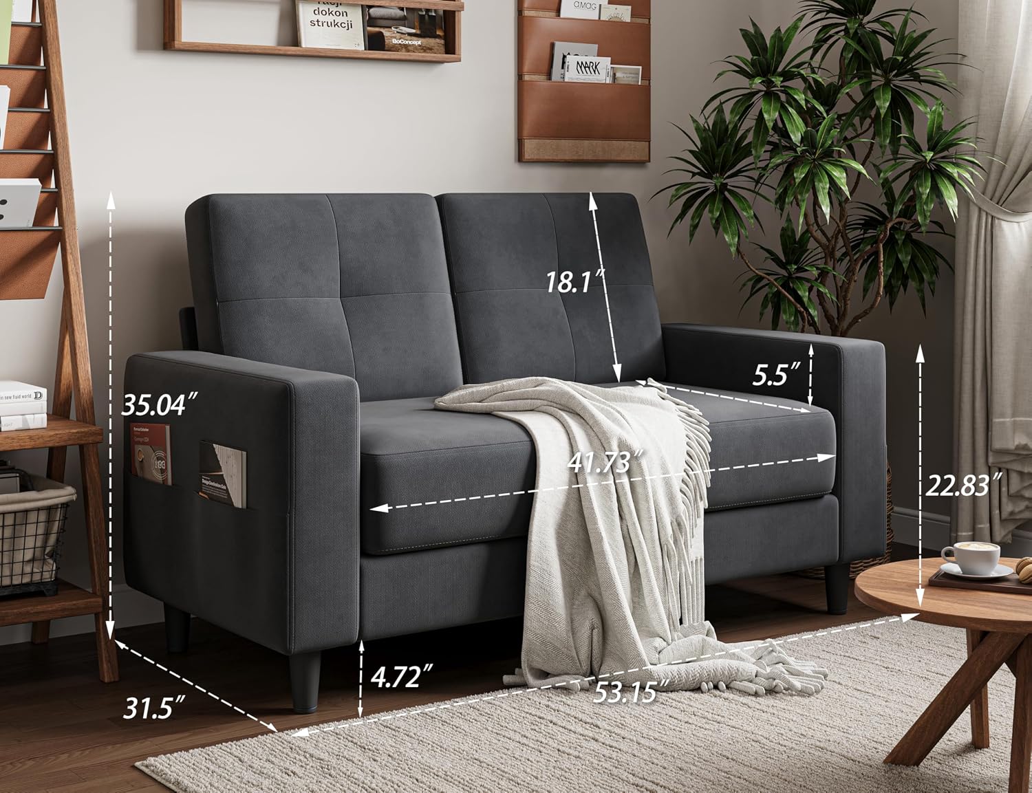 53" Dark Grey Modern Small Loveseat