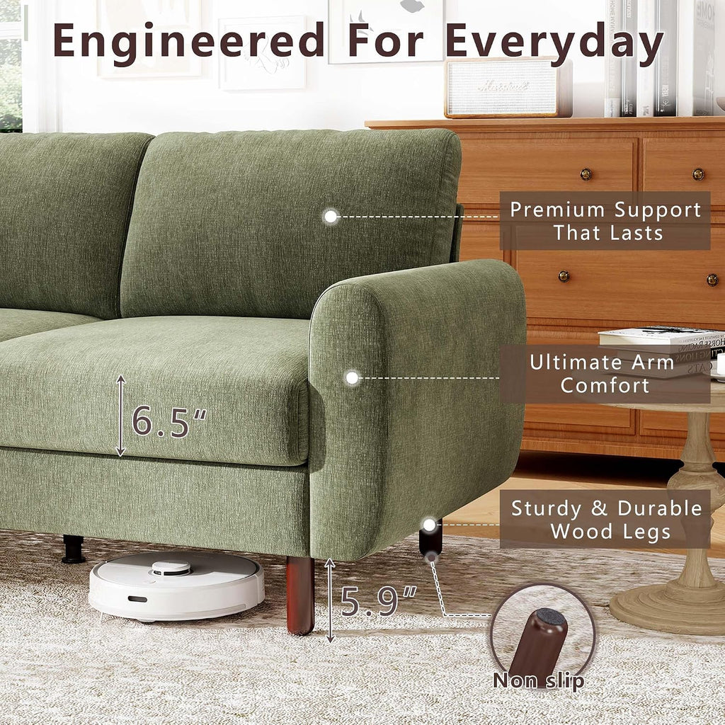 68" Mid Century Chenille Loveseat, Green
