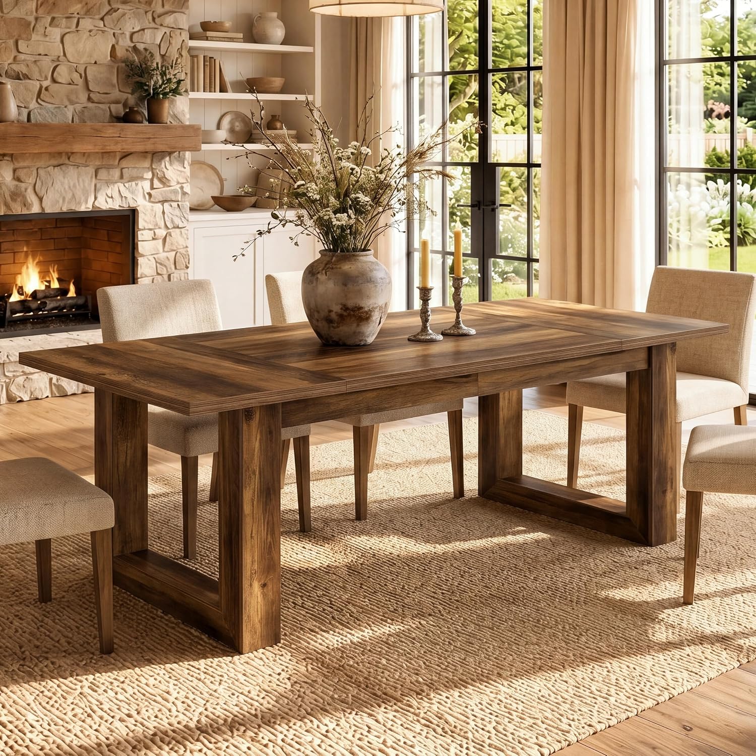 63" Rustic Brown Farmhouse Dining Table for 6