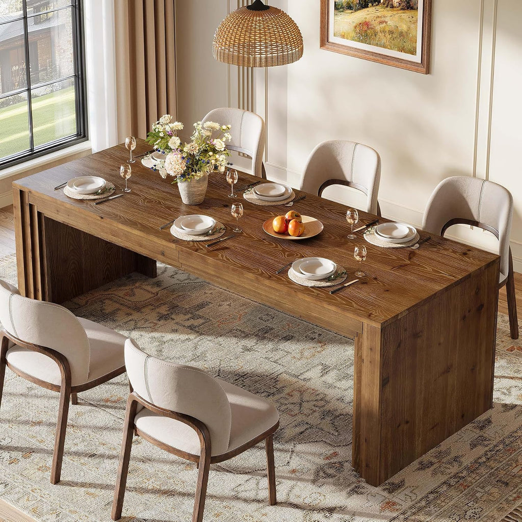 79" Farmhouse Solid Wood Dining Table for 6-10