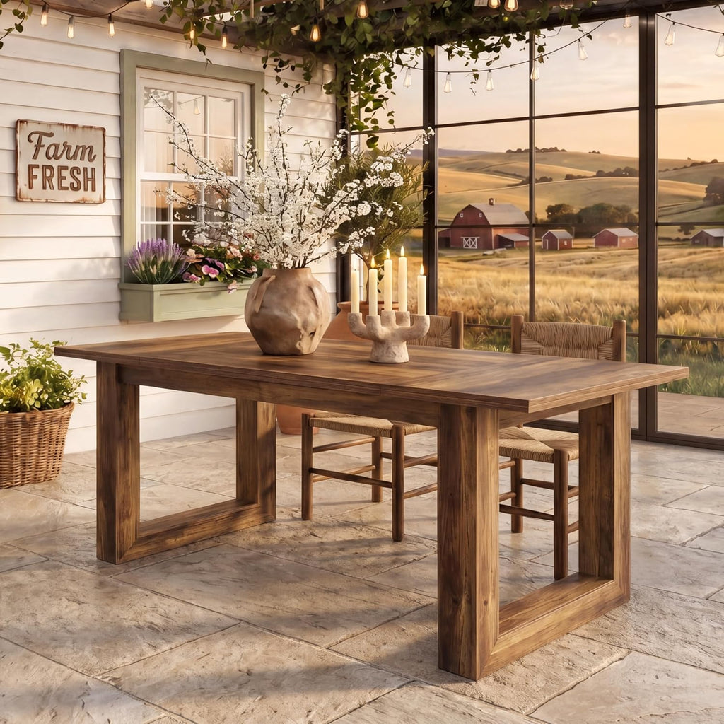 63" Rustic Brown Farmhouse Dining Table for 6