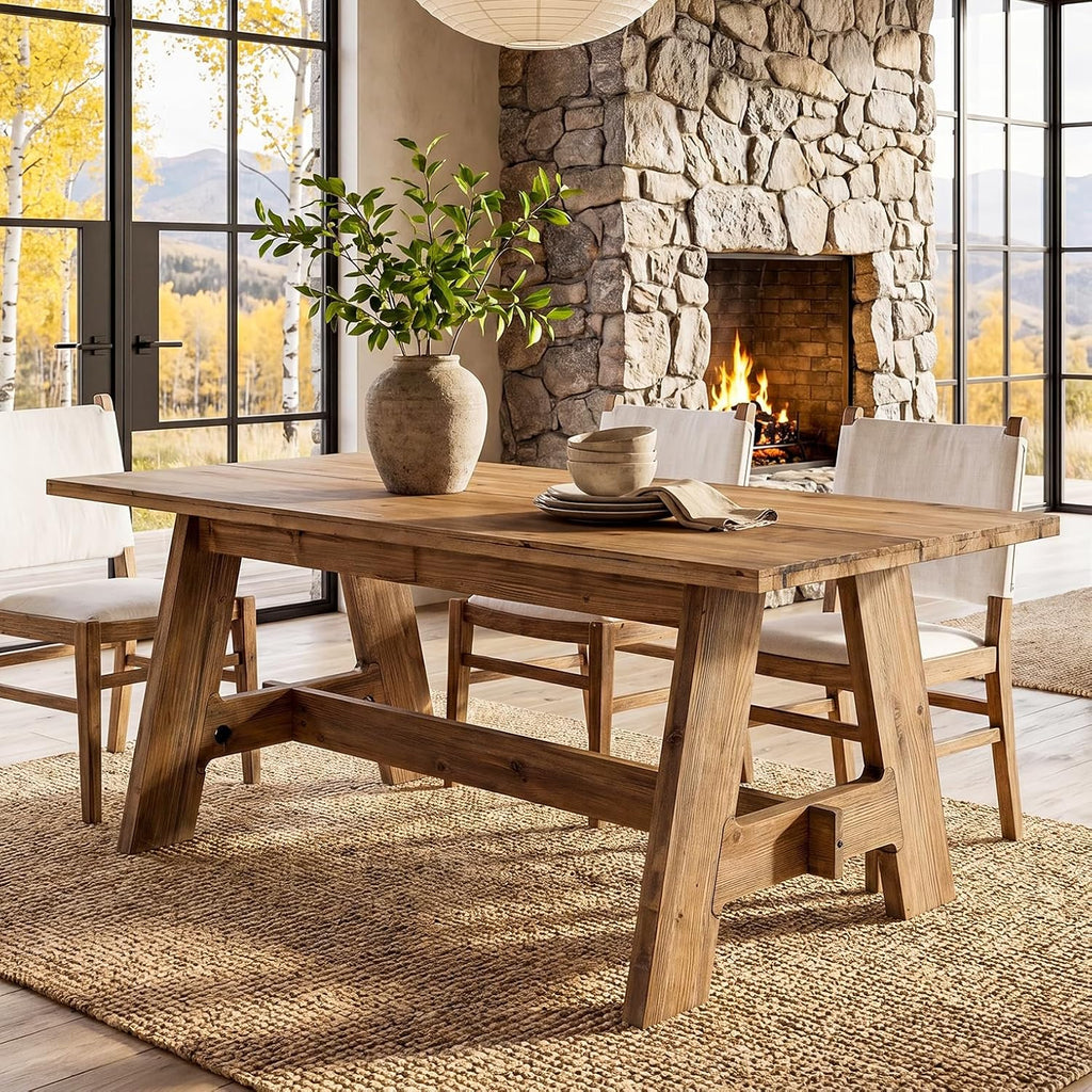 63" Farmhouse Solid Wood Dining Table for 4-6