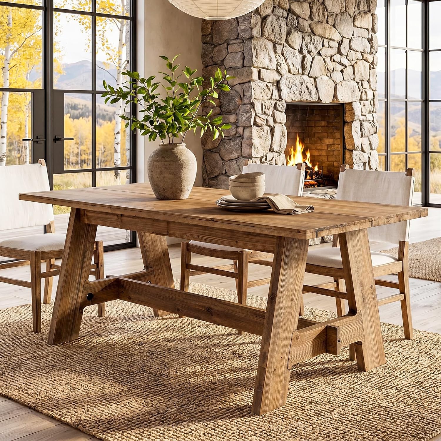 63" Farmhouse Solid Wood Dining Table for 4-6