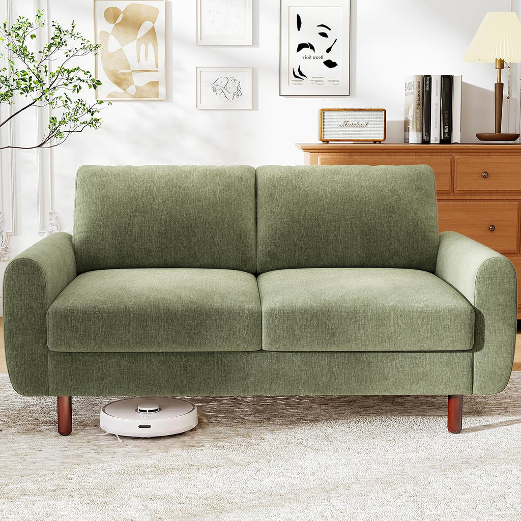 68" Mid Century Chenille Loveseat, Green