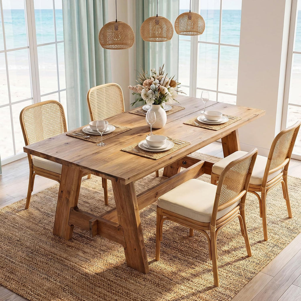 63" Farmhouse Solid Wood Dining Table for 4-6