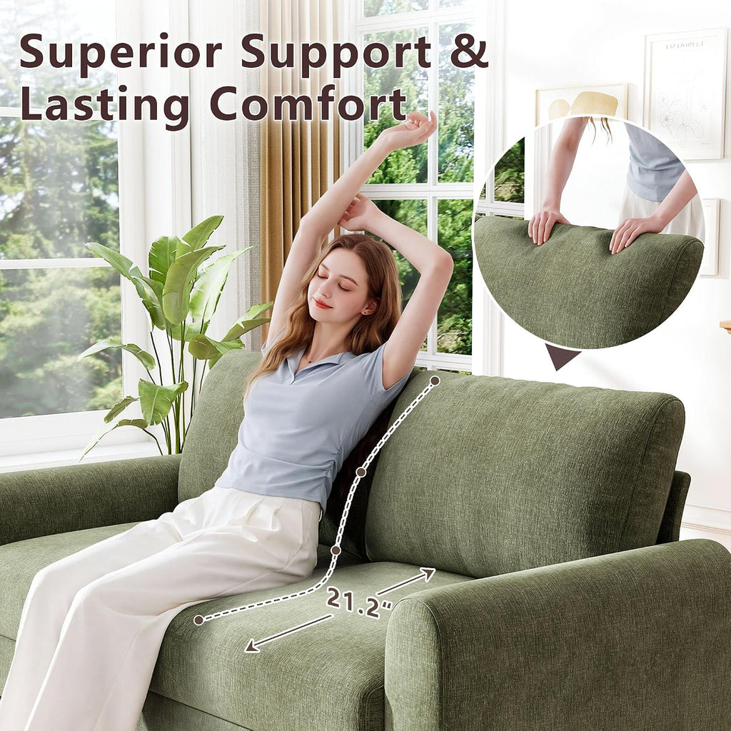 68" Mid Century Chenille Loveseat, Green