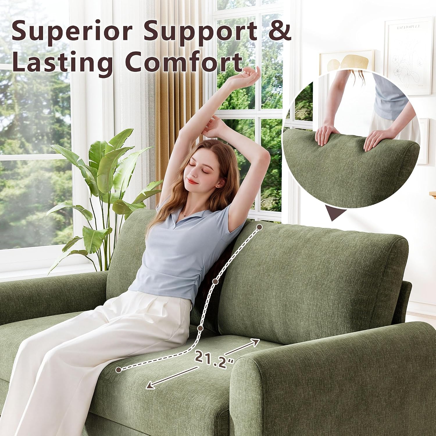 68" Mid Century Chenille Loveseat, Green