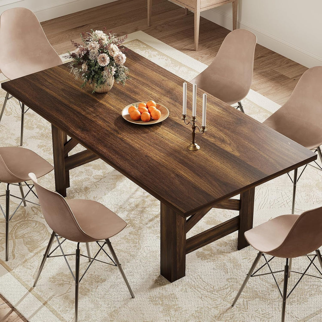 70.87" Rustic Brown Farmhouse Dining Table for 6-8