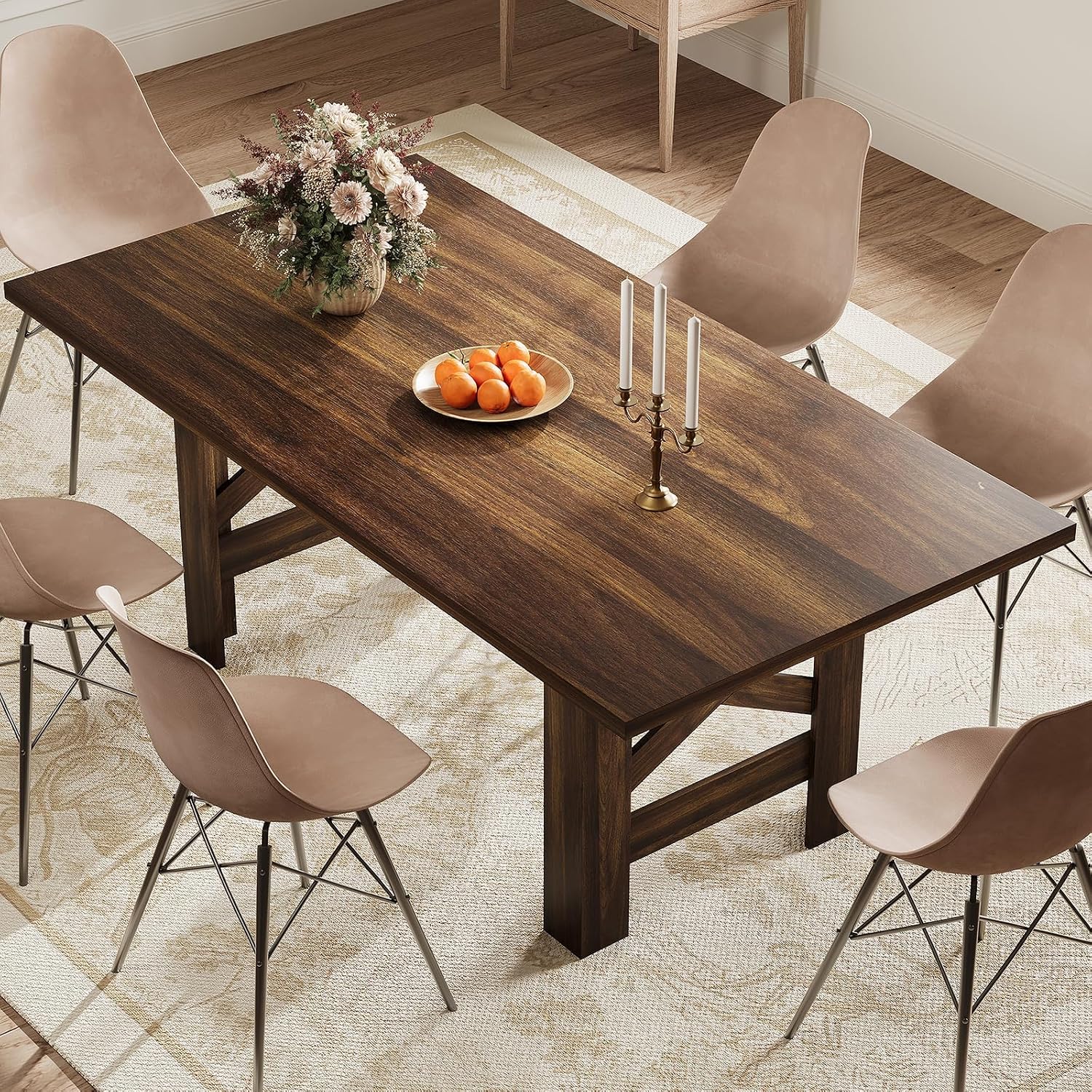 70.87" Rustic Brown Farmhouse Dining Table for 6-8