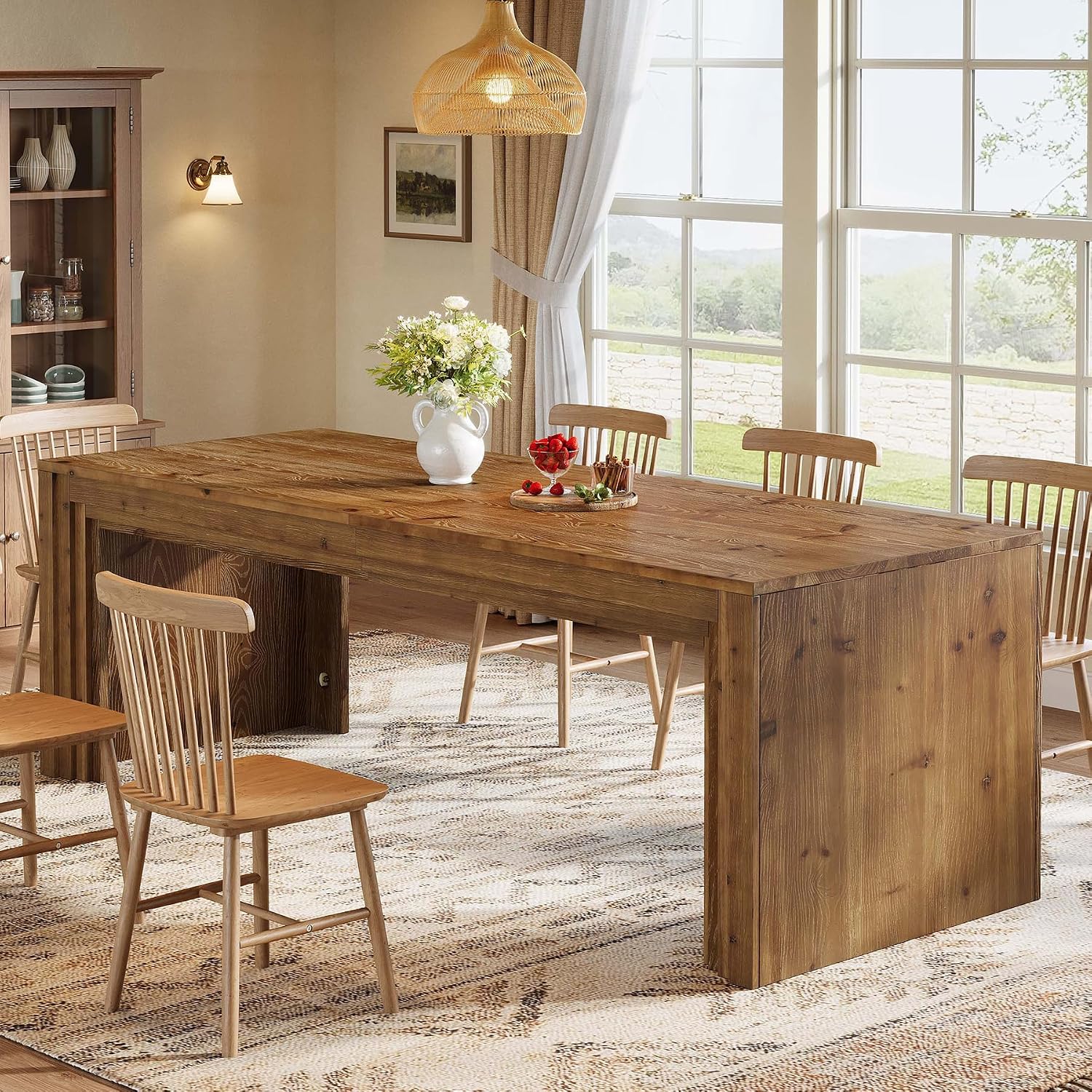 79" Farmhouse Solid Wood Dining Table for 6-10