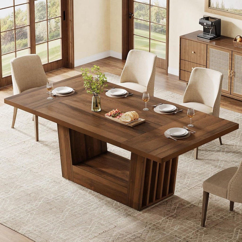 63" Brown Farmhouse Dining Table for 4-6