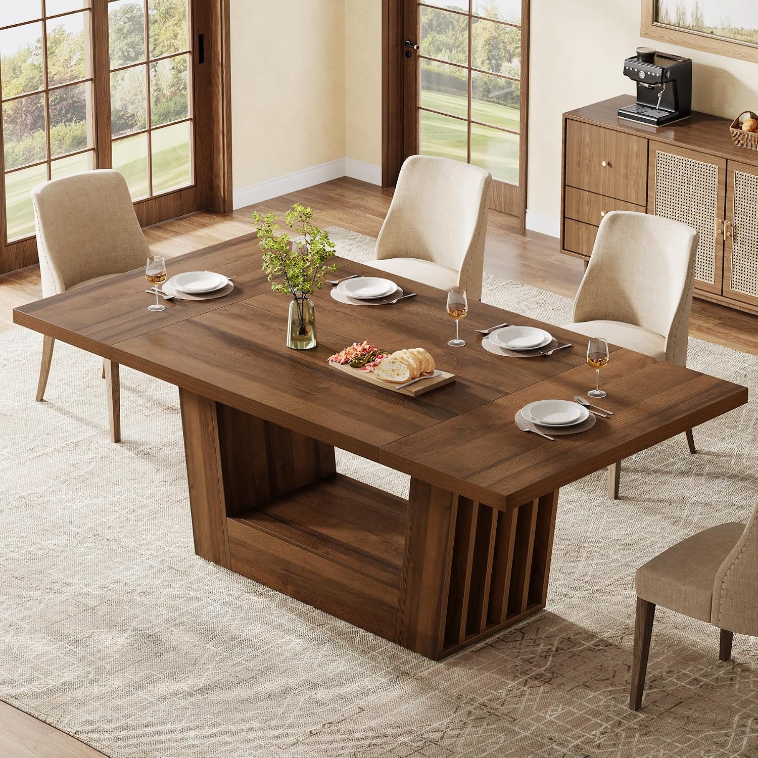 63" Brown Farmhouse Dining Table for 4-6