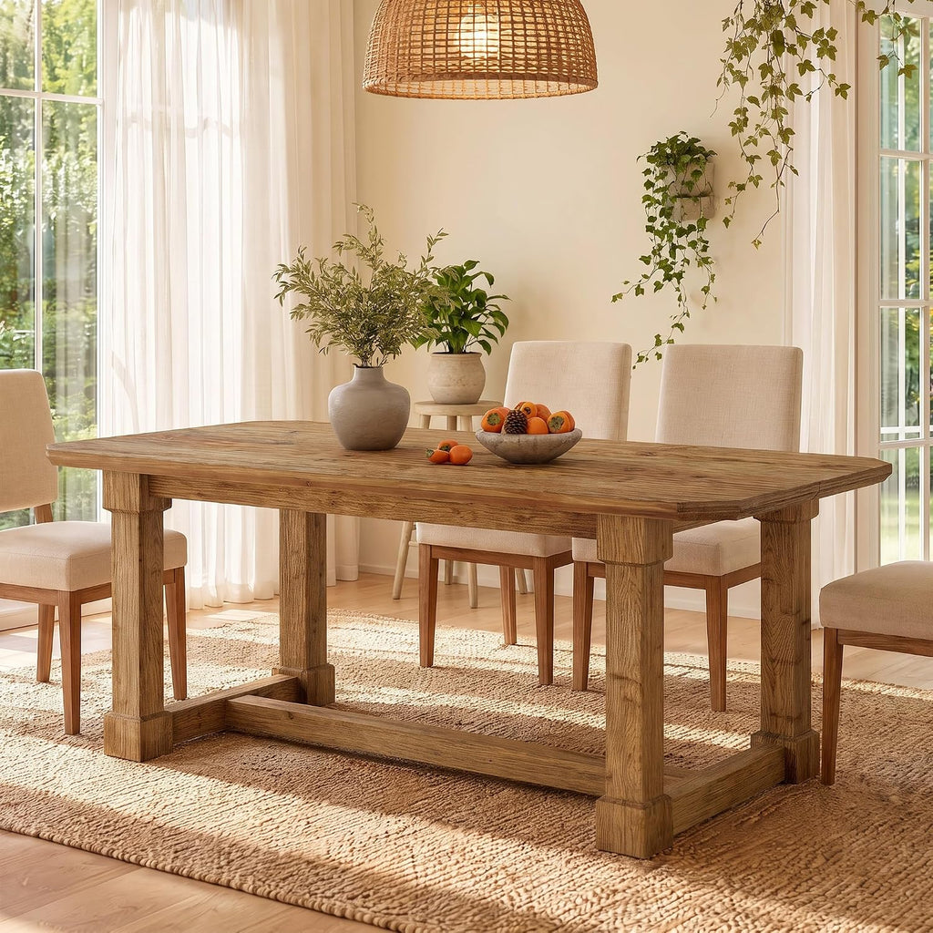 63" Farmhouse Solid Wood Dining Table for 4-6