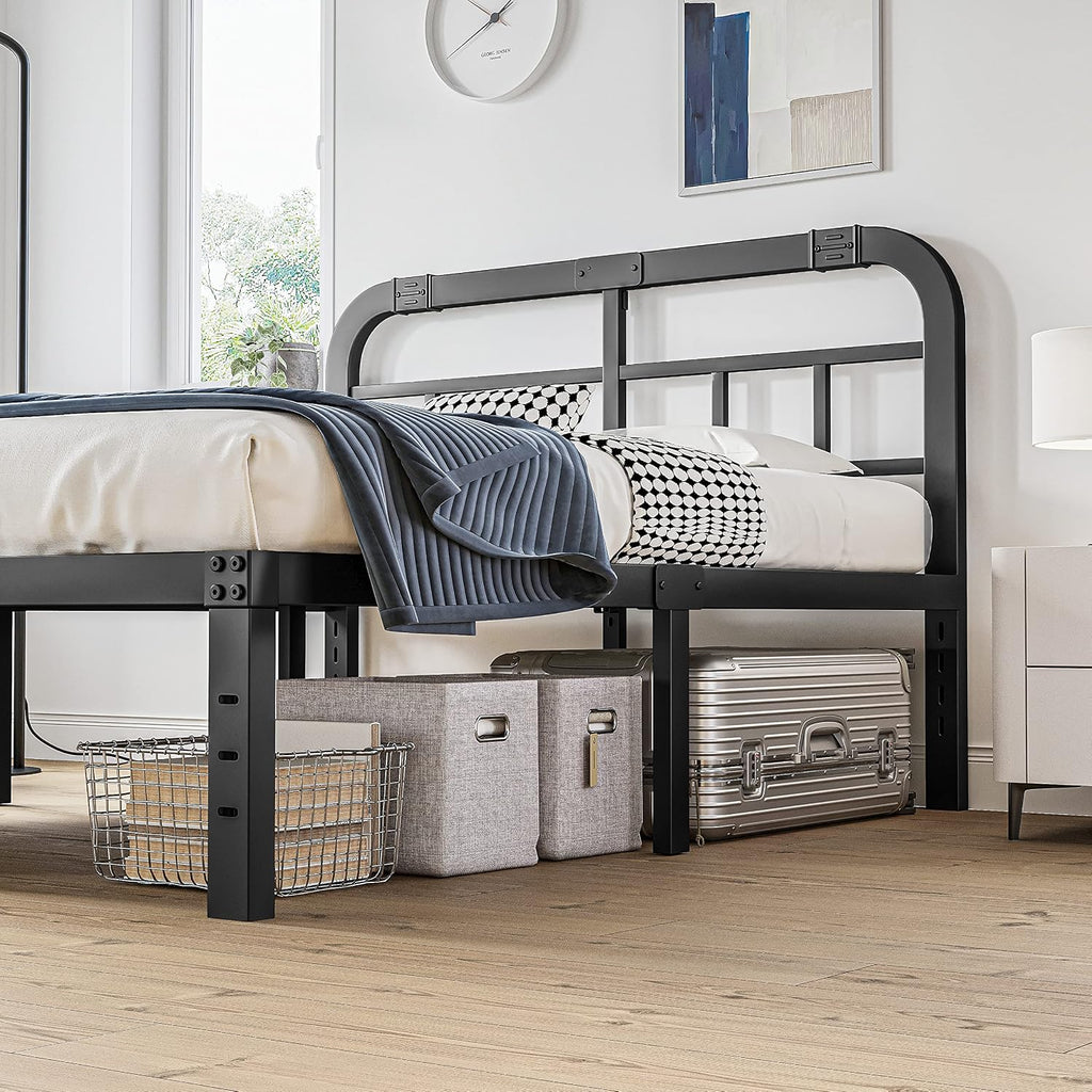 14" Black King Bed Frame with Headboard