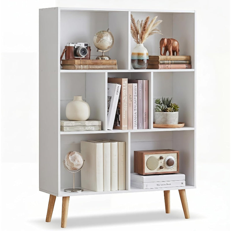 White 7-Cube 3-Tier Bookshelf with Legs