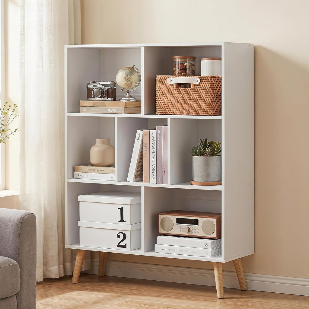 White 7-Cube 3-Tier Bookshelf with Legs