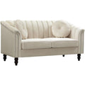 60" White Microfiber Chesterfield Loveseat