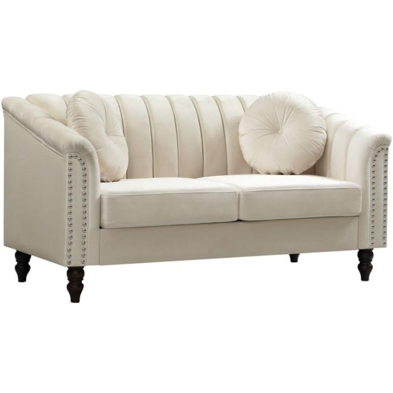 60" White Microfiber Chesterfield Loveseat