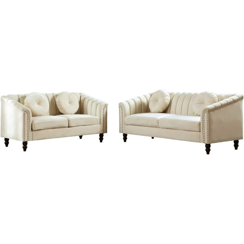 60" White Microfiber Chesterfield Loveseat